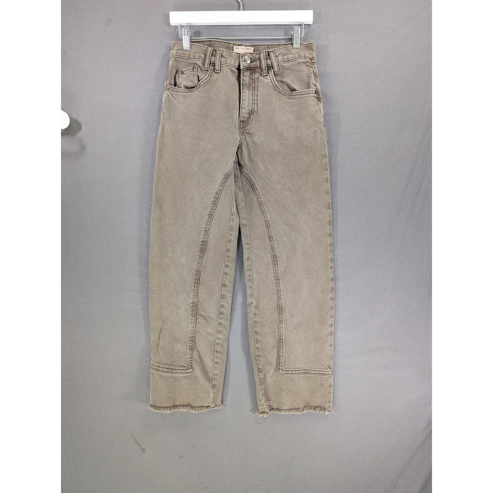 We The Free Free People Taupe Brown High Rise Raw Hem Straight Leg Jeans 27